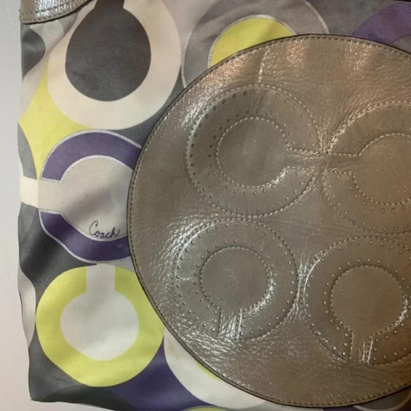 COACH 14970 Julia Op Art  Signature Lilac Silver Leather Shoulder Tote Bag - Picture 10 of 13